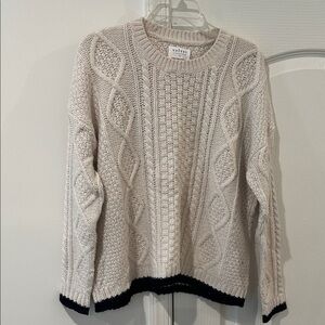 Velvet by Bloomingdales Size S Women's Cream and Black Cable Knit Sweater